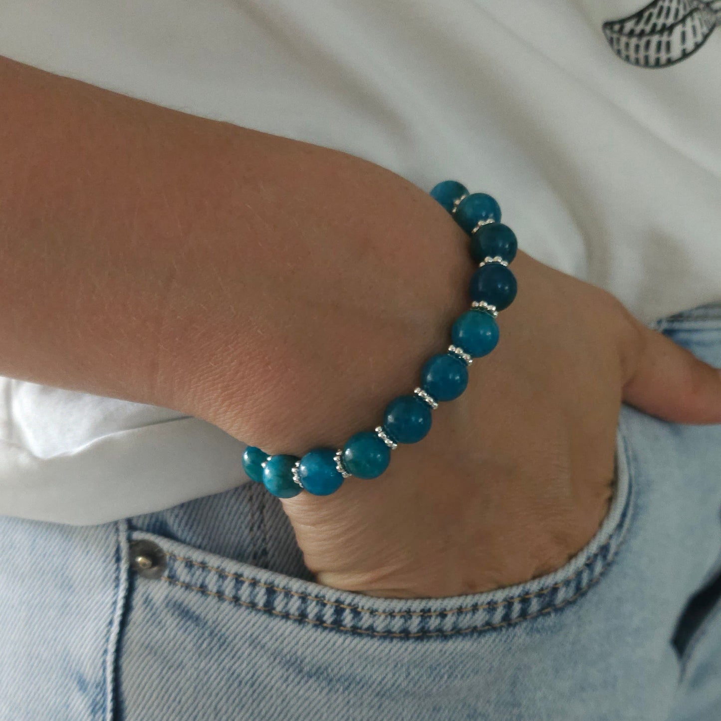 צמיד מאבן אפטייט כחול וכסף