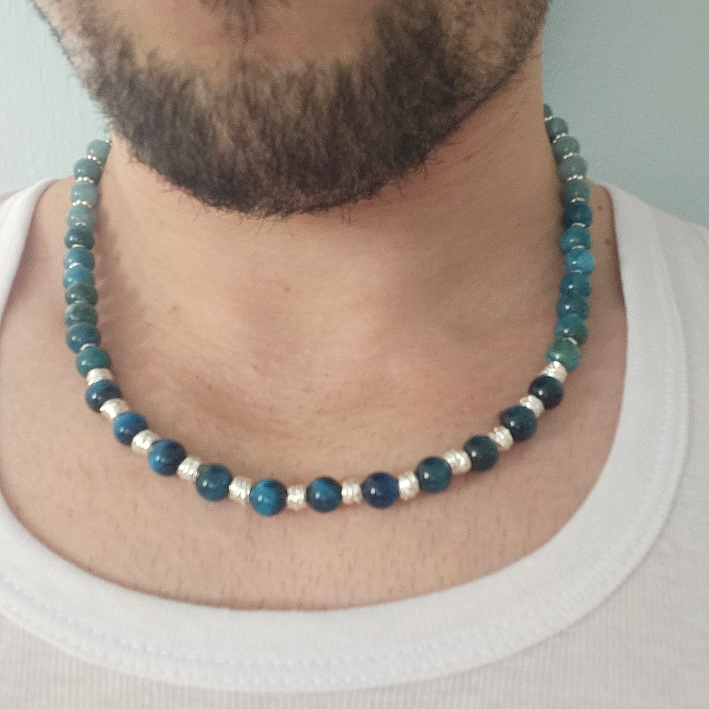 מאלה מאקוואמרין ,אפטייט כחול וטייגר איי כחול עם כסף